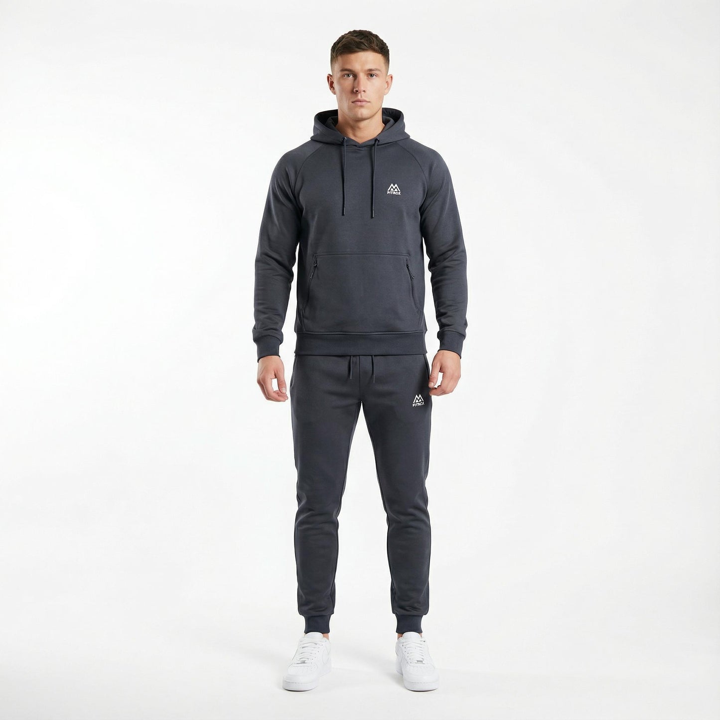 FITROX Menβs Tech Fleece Tracksuit Set β Pullover Hoodie & Joggers β Slim Fit β S-XL Light Grey Hoodie Black Hoodie Charcoal Grey Hoodie & Joggers Size UK 3-8