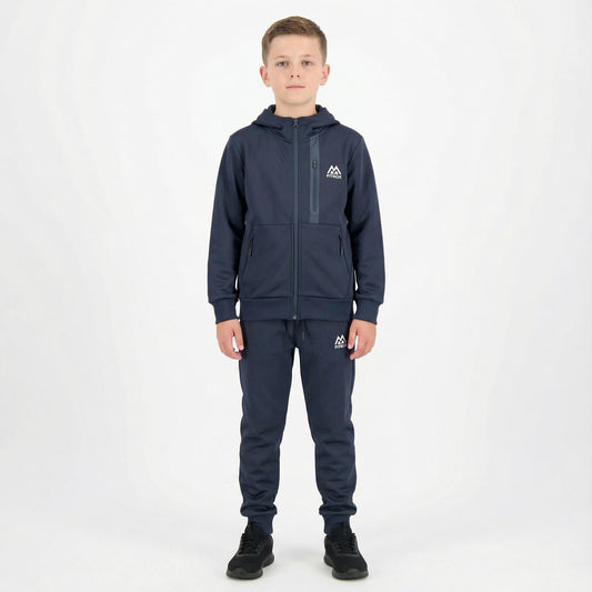 FITROX Kids Polyester Tracksuit 2 Piece Full Zip Hoodie & Jogging Bottoms Navy Black Grey Everyday Comfort Activewear Tracksuit Size UK