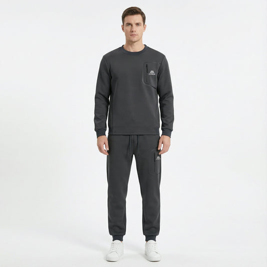 FITROX Men’s Tech Fleece Tracksuit Set – Men’s Polyester Tracksuit Set – Crew Neck Sweatshirt & Joggers – Zip Pocket Detail – S–XL