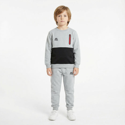 FITROX Kids Polyester Tracksuit Set – Cargo Pocket Sweatshirt & Joggers (7–14 Years) Boys Girls Unisex Polyester Tracksuit – 2 Piece Sweatshirt + Joggers