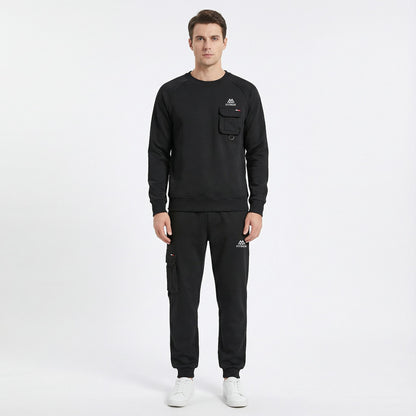 FITROX Men’s Tech Fleece Tracksuit Set – Men’s Polyester Tracksuit Set – Crew Neck Sweatshirt & Joggers – Zip Pocket Detail – S–XL