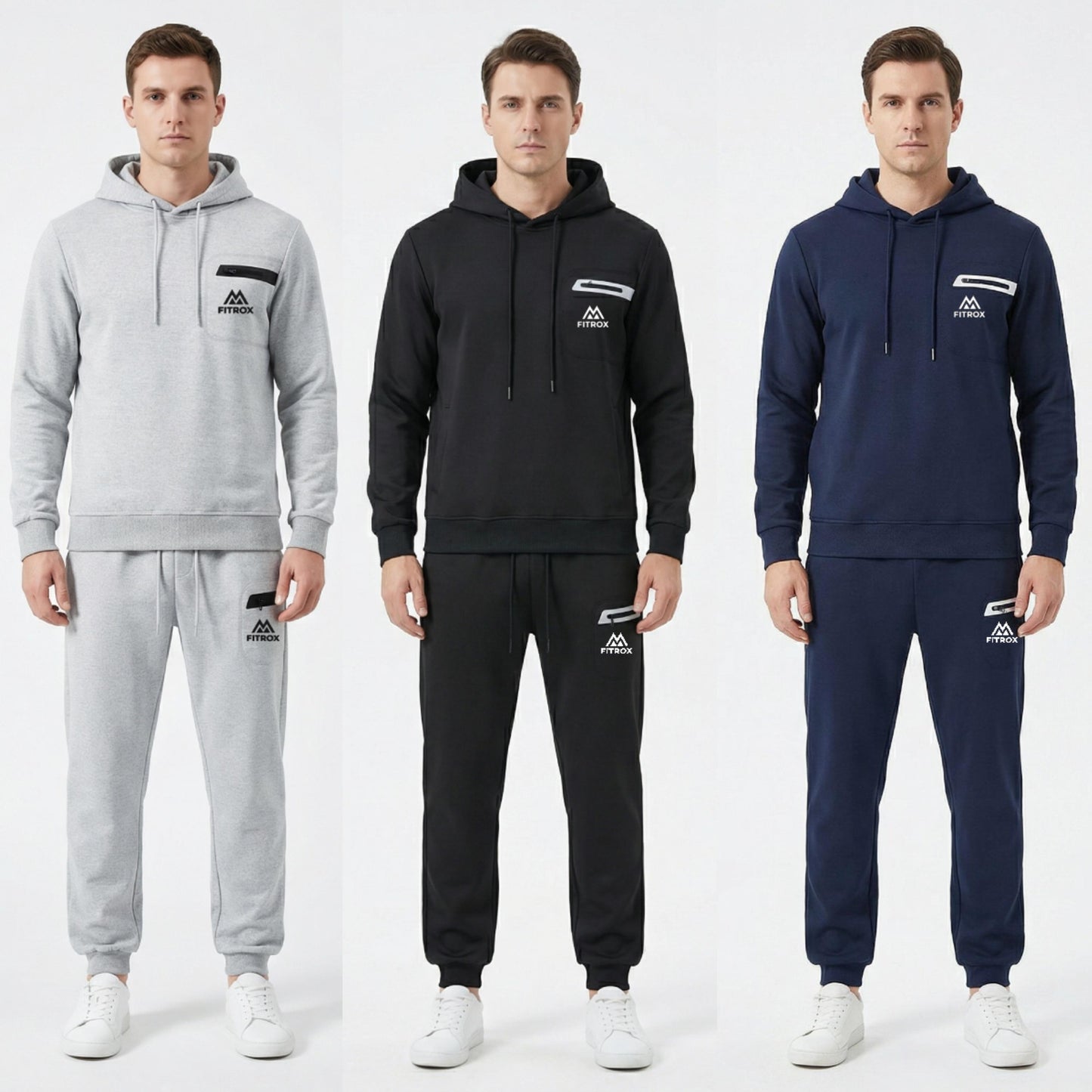 FITROX Men’s Tech Fleece Tracksuit Set – Pullover Hoodie & Joggers – Slim Fit – S-XL Light Grey Hoodie Black Hoodie Charcoal Grey Hoodie & Joggers Size UK 3-8