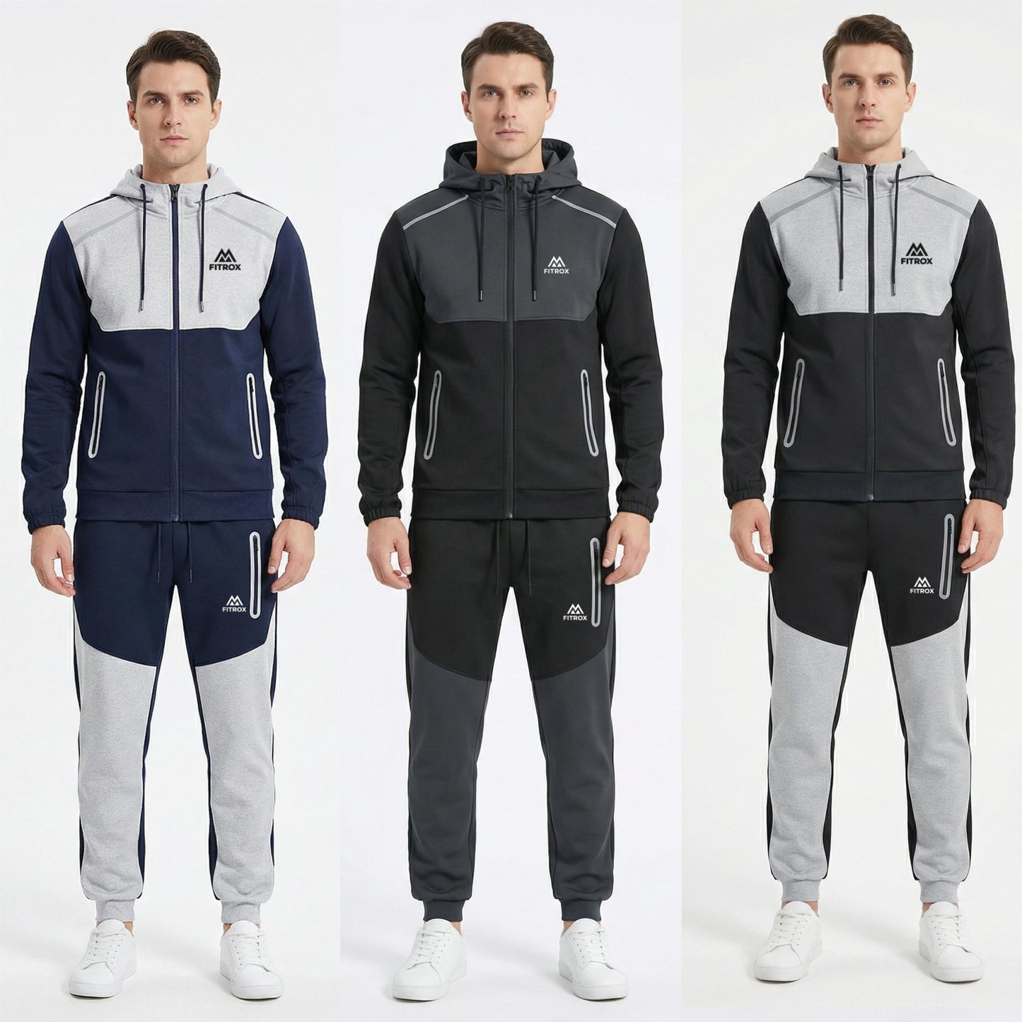 FITROX Men’s Tech Fleece Tracksuit Set – Pullover Hoodie & Joggers – Slim Fit – S-XL Light Grey Hoodie Black Hoodie Charcoal Grey Hoodie & Joggers Size UK 3-8