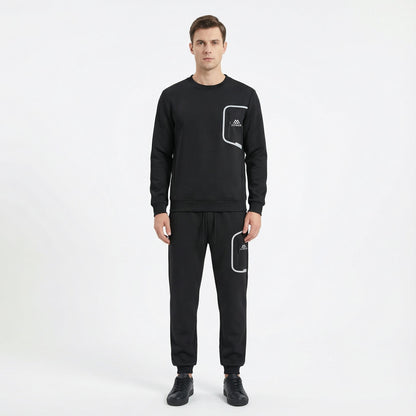 FITROX Men’s Tech Fleece Tracksuit Set – Men’s Polyester Tracksuit Set – Crew Neck Sweatshirt & Joggers – Zip Pocket Detail – S–XL