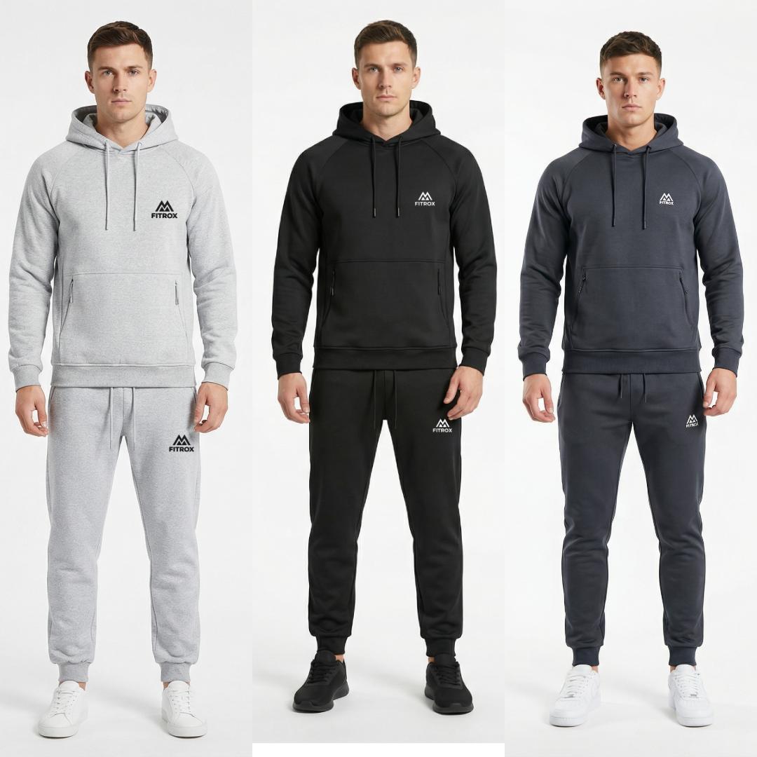 FITROX Men’s Tech Fleece Tracksuit Set – Pullover Hoodie & Joggers – Slim Fit – S-XL Light Grey Hoodie Black Hoodie Charcoal Grey Hoodie & Joggers Size UK 3-8