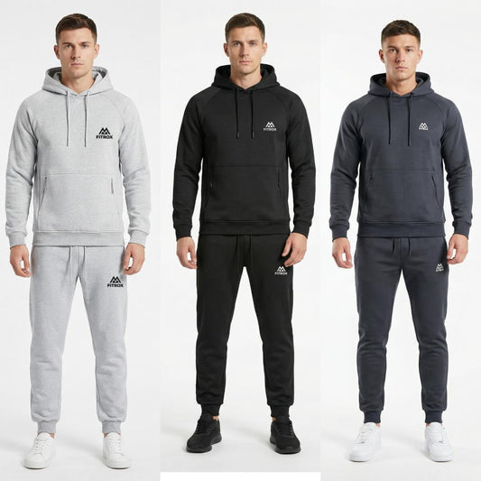 FITROX Men’s Tech Fleece Tracksuit Set – Pullover Hoodie & Joggers – Slim Fit – S-XL Light Grey Hoodie Black Hoodie Charcoal Grey Hoodie & Joggers Size UK 3-8