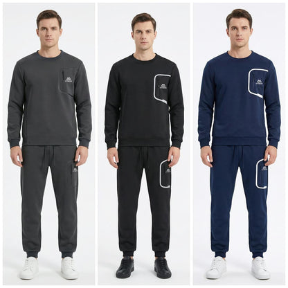 FITROX Men’s Tech Fleece Tracksuit Set – Men’s Polyester Tracksuit Set – Crew Neck Sweatshirt & Joggers – Zip Pocket Detail – S–XL