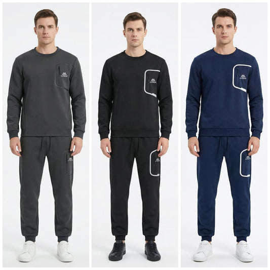 FITROX Men’s Tech Fleece Tracksuit Set – Men’s Polyester Tracksuit Set – Crew Neck Sweatshirt & Joggers – Zip Pocket Detail – S–XL
