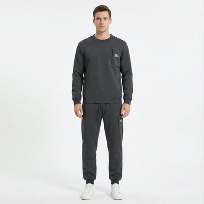 FITROX Men’s Tech Fleece Tracksuit Set – Men’s Polyester Tracksuit Set – Crew Neck Sweatshirt & Joggers – Zip Pocket Detail – S–XL
