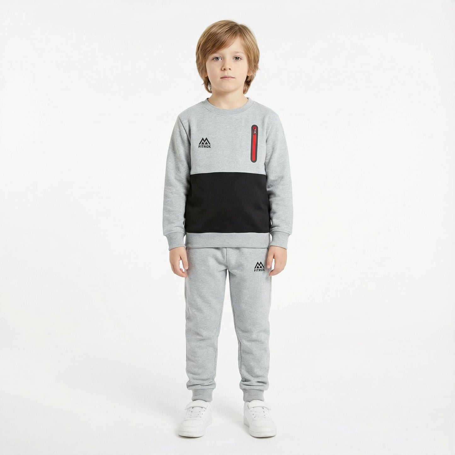 FITROX Kids Polyester Tracksuit Set – Cargo Pocket Sweatshirt & Joggers (7–14 Years) Boys Girls Unisex Polyester Tracksuit – 2 Piece Sweatshirt + Joggers