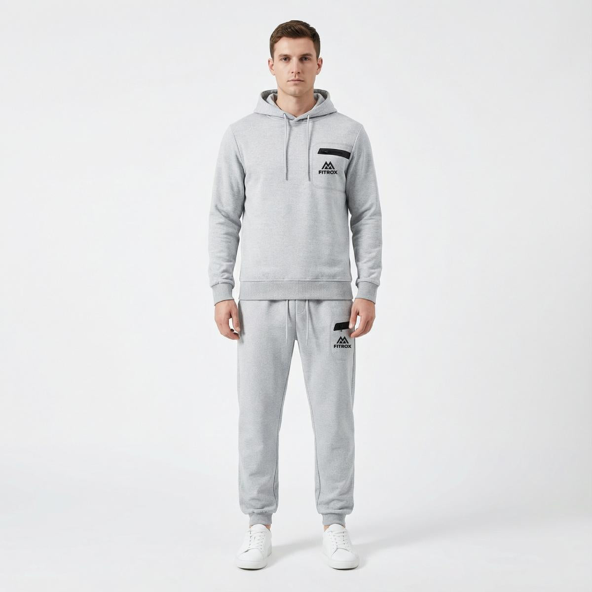 FITROX Men’s Tech Fleece Tracksuit Set – Pullover Hoodie & Joggers – Slim Fit – S-XL Light Grey Hoodie Black Hoodie Charcoal Grey Hoodie & Joggers Size UK 3-8
