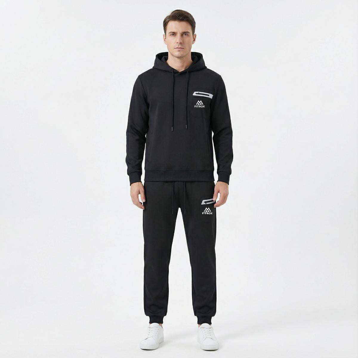 FITROX Men’s Tech Fleece Tracksuit Set – Pullover Hoodie & Joggers – Slim Fit – S-XL Light Grey Hoodie Black Hoodie Charcoal Grey Hoodie & Joggers Size UK 3-8