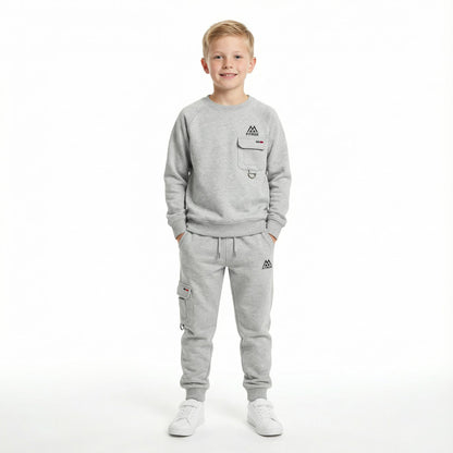 FITROX Kids Polyester Tracksuit Set – Cargo Pocket Sweatshirt & Joggers (7–14 Years) Boys Girls Unisex Polyester Tracksuit – 2 Piece Sweatshirt + Joggers