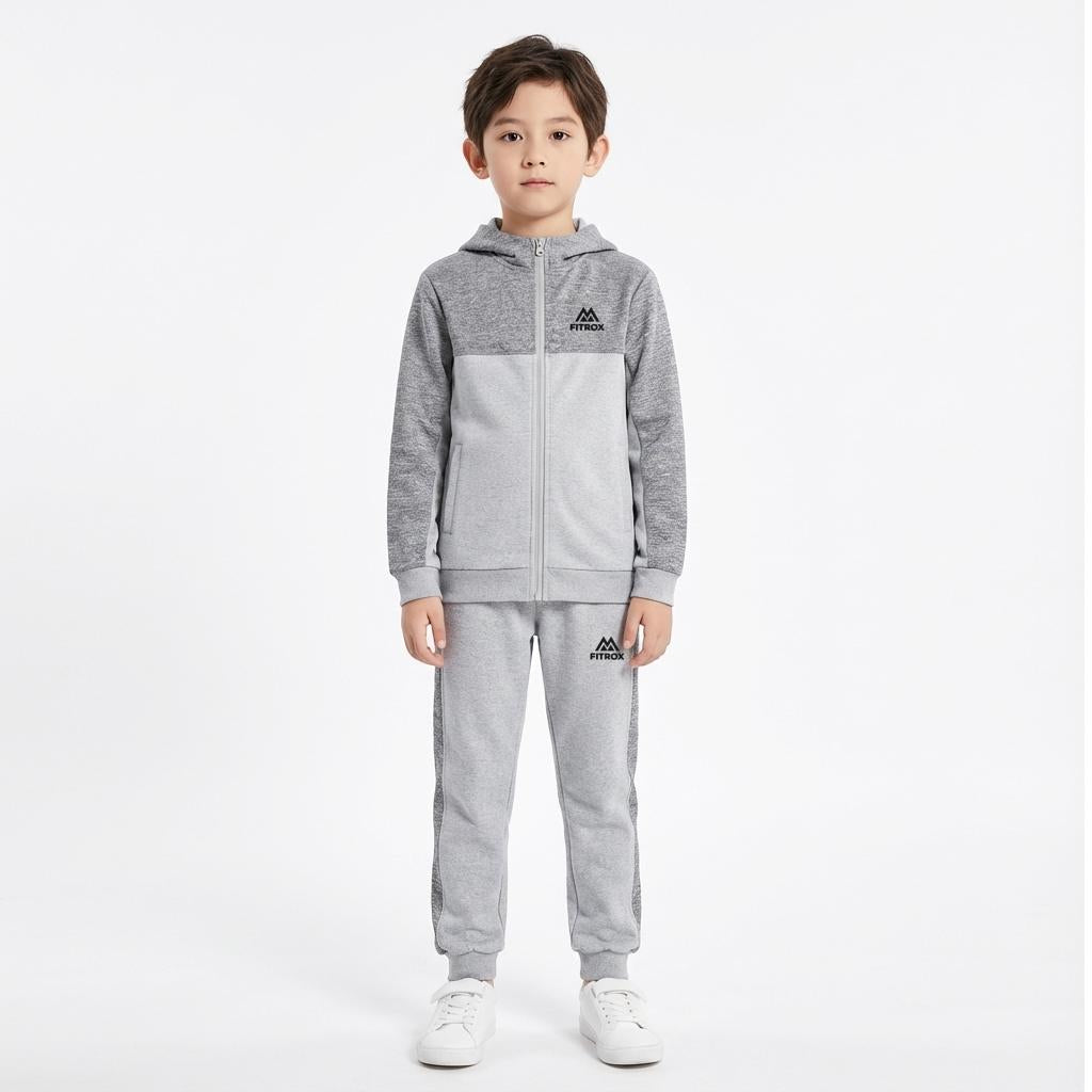 FITROX Kids Polyester Tracksuit 2 Piece Full Zip Hoodie & Jogging Bottoms Navy Black Grey Everyday Comfort Activewear Tracksuit Size UK