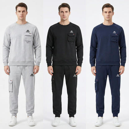 FITROX Men’s Tech Fleece Tracksuit Set – Men’s Polyester Tracksuit Set – Crew Neck Sweatshirt & Joggers – Zip Pocket Detail – S–XL