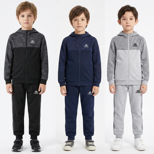 FITROX Kids Polyester Tracksuit 2 Piece Full Zip Hoodie & Jogging Bottoms Navy Black Grey Everyday Comfort Activewear Tracksuit Size UK