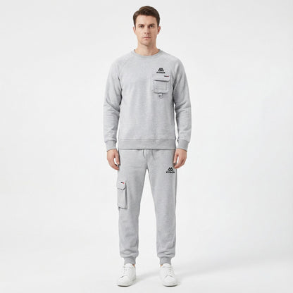 FITROX Men’s Tech Fleece Tracksuit Set – Men’s Polyester Tracksuit Set – Crew Neck Sweatshirt & Joggers – Zip Pocket Detail – S–XL