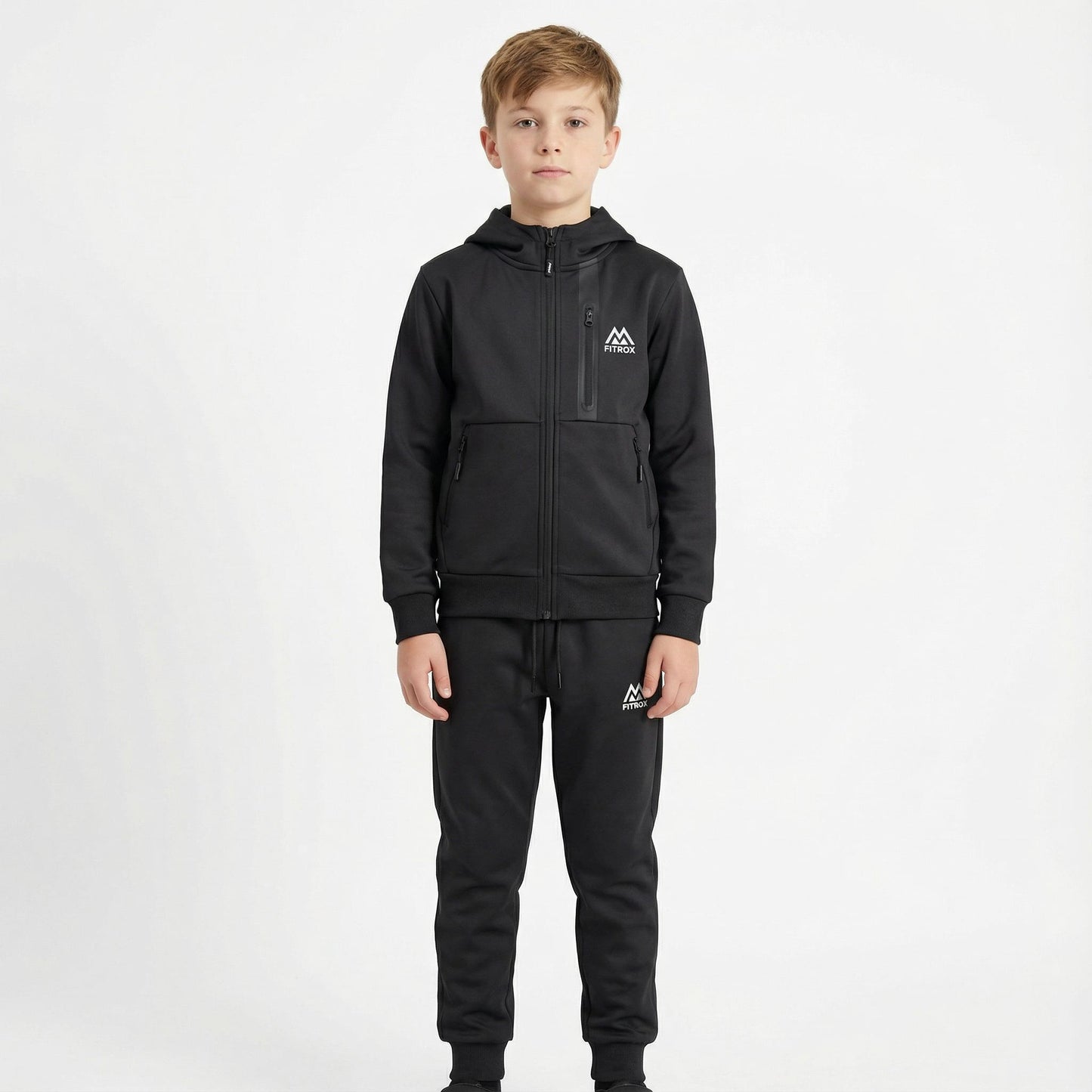 FITROX Kids Polyester Tracksuit 2 Piece Full Zip Hoodie & Jogging Bottoms Navy Black Grey Everyday Comfort Activewear Tracksuit Size UK