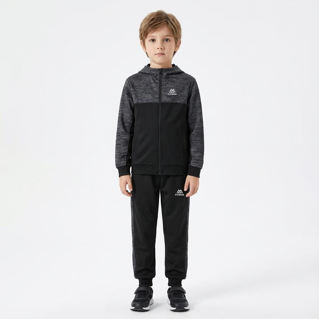 FITROX Kids Polyester Tracksuit 2 Piece Full Zip Hoodie & Jogging Bottoms Navy Black Grey Everyday Comfort Activewear Tracksuit Size UK