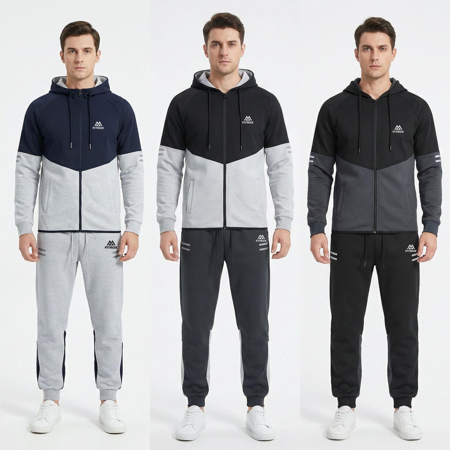 FITROX Men’s Tech Fleece Tracksuit Set – Pullover Hoodie & Joggers – Slim Fit – S-XL Light Grey Hoodie Black Hoodie Charcoal Grey Hoodie & Joggers Size UK 3-8