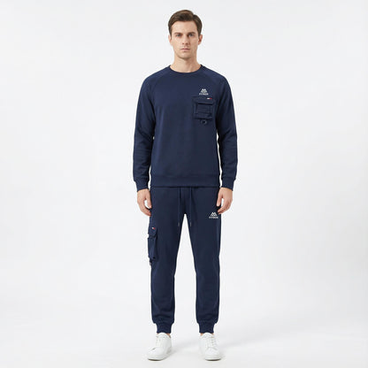 FITROX Men’s Tech Fleece Tracksuit Set – Men’s Polyester Tracksuit Set – Crew Neck Sweatshirt & Joggers – Zip Pocket Detail – S–XL