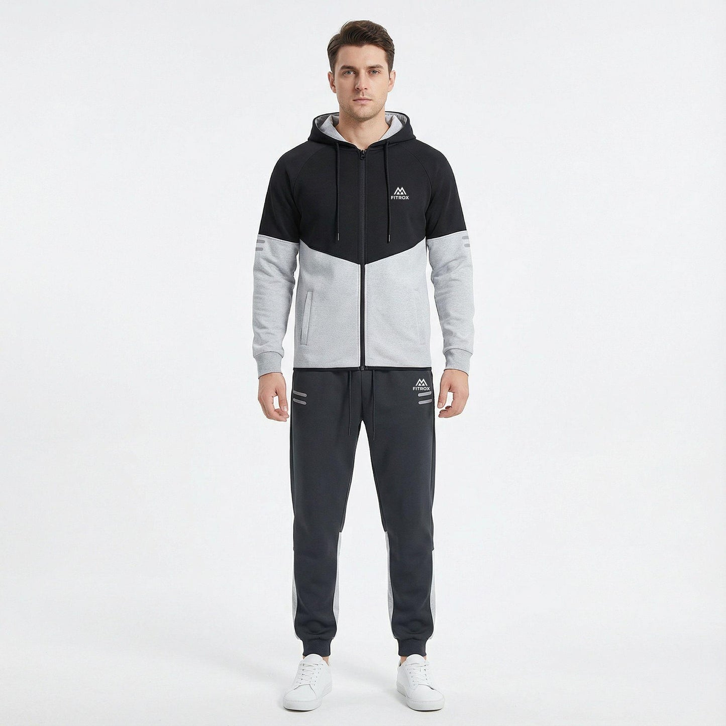 FITROX Men’s Tech Fleece Tracksuit Set – Pullover Hoodie & Joggers – Slim Fit – S-XL Light Grey Hoodie Black Hoodie Charcoal Grey Hoodie & Joggers Size UK 3-8