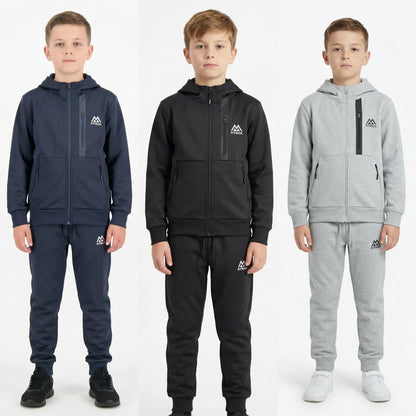 FITROX Kids Polyester Tracksuit 2 Piece Full Zip Hoodie & Jogging Bottoms Navy Black Grey Everyday Comfort Activewear Tracksuit Size UK