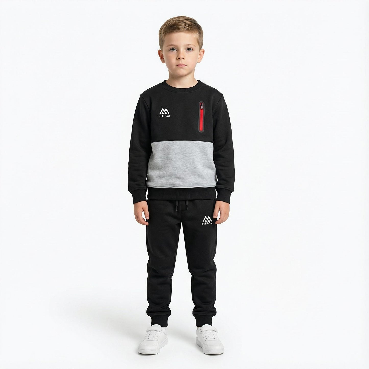 FITROX Kids Polyester Tracksuit Set – Cargo Pocket Sweatshirt & Joggers (7–14 Years) Boys Girls Unisex Polyester Tracksuit – 2 Piece Sweatshirt + Joggers