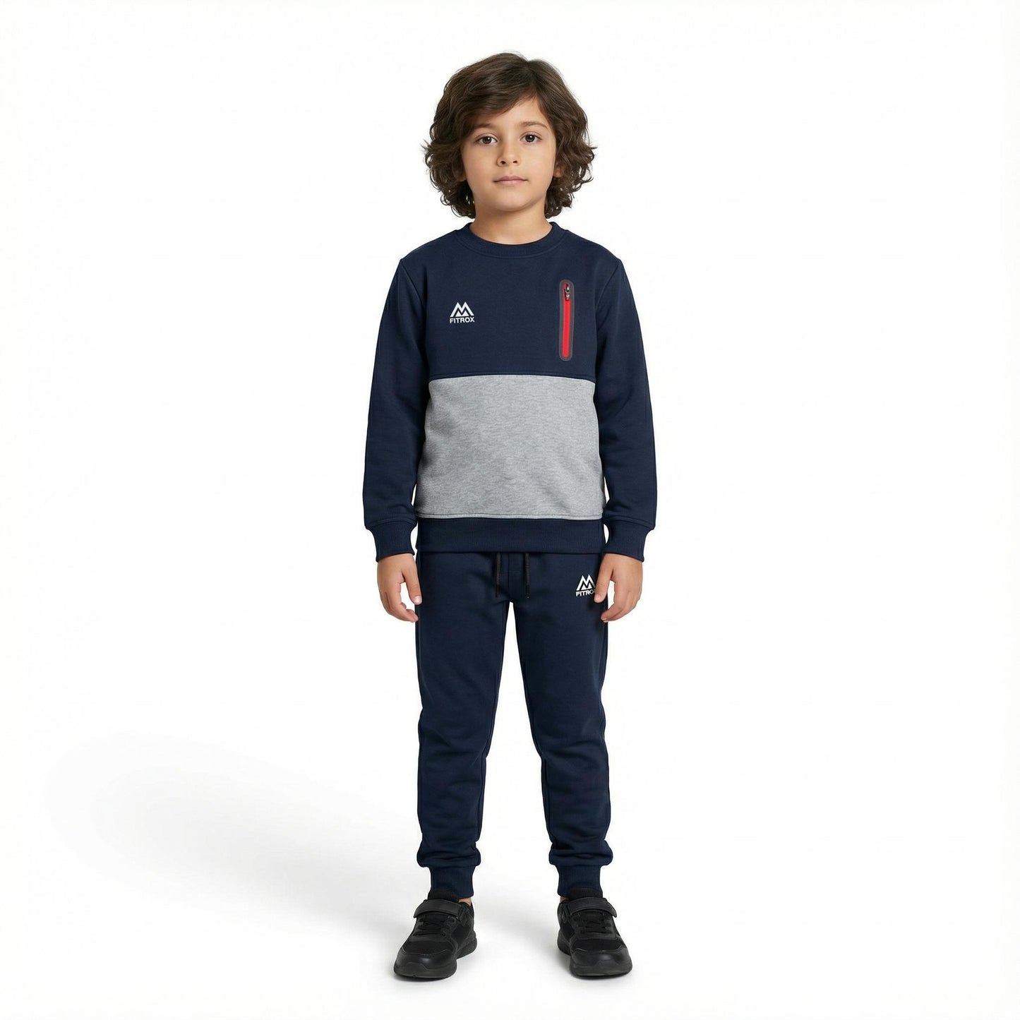 FITROX Kids Polyester Tracksuit Set – Cargo Pocket Sweatshirt & Joggers (7–14 Years) Boys Girls Unisex Polyester Tracksuit – 2 Piece Sweatshirt + Joggers